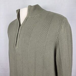 LL Bean Sunwashed Textured Cotton 1/4 Zip Sweater Men's Medium Tall Olive Green
